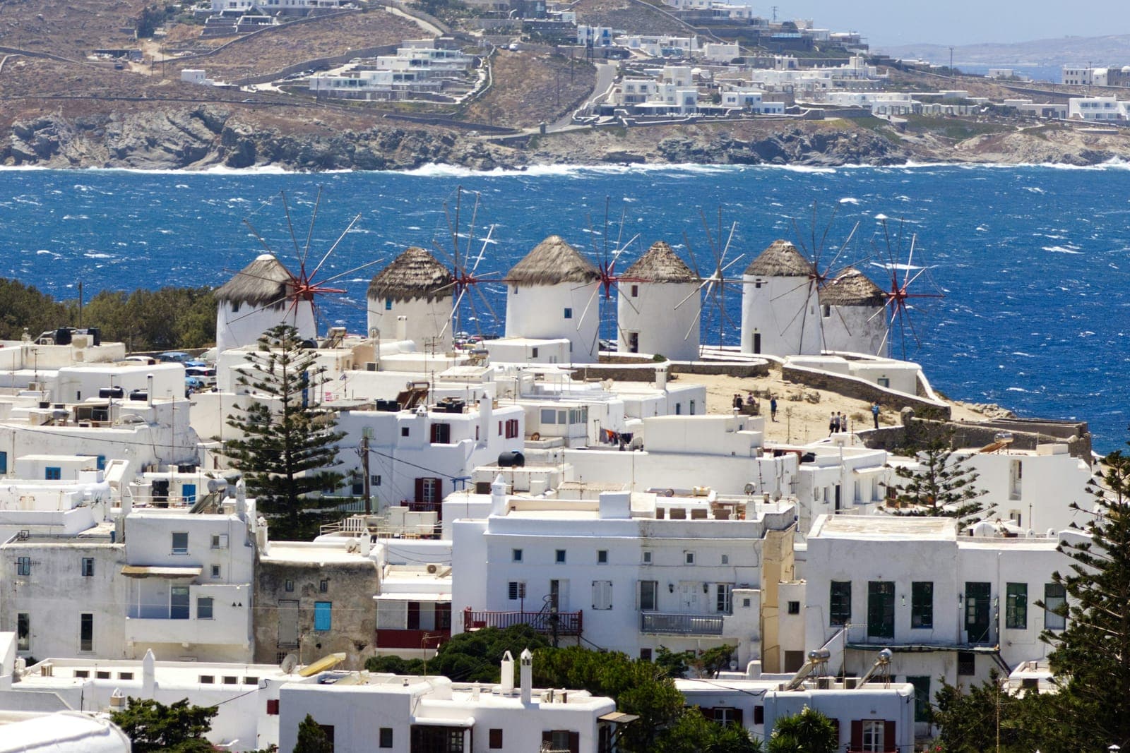 Windmills above the harbour of Mykonos