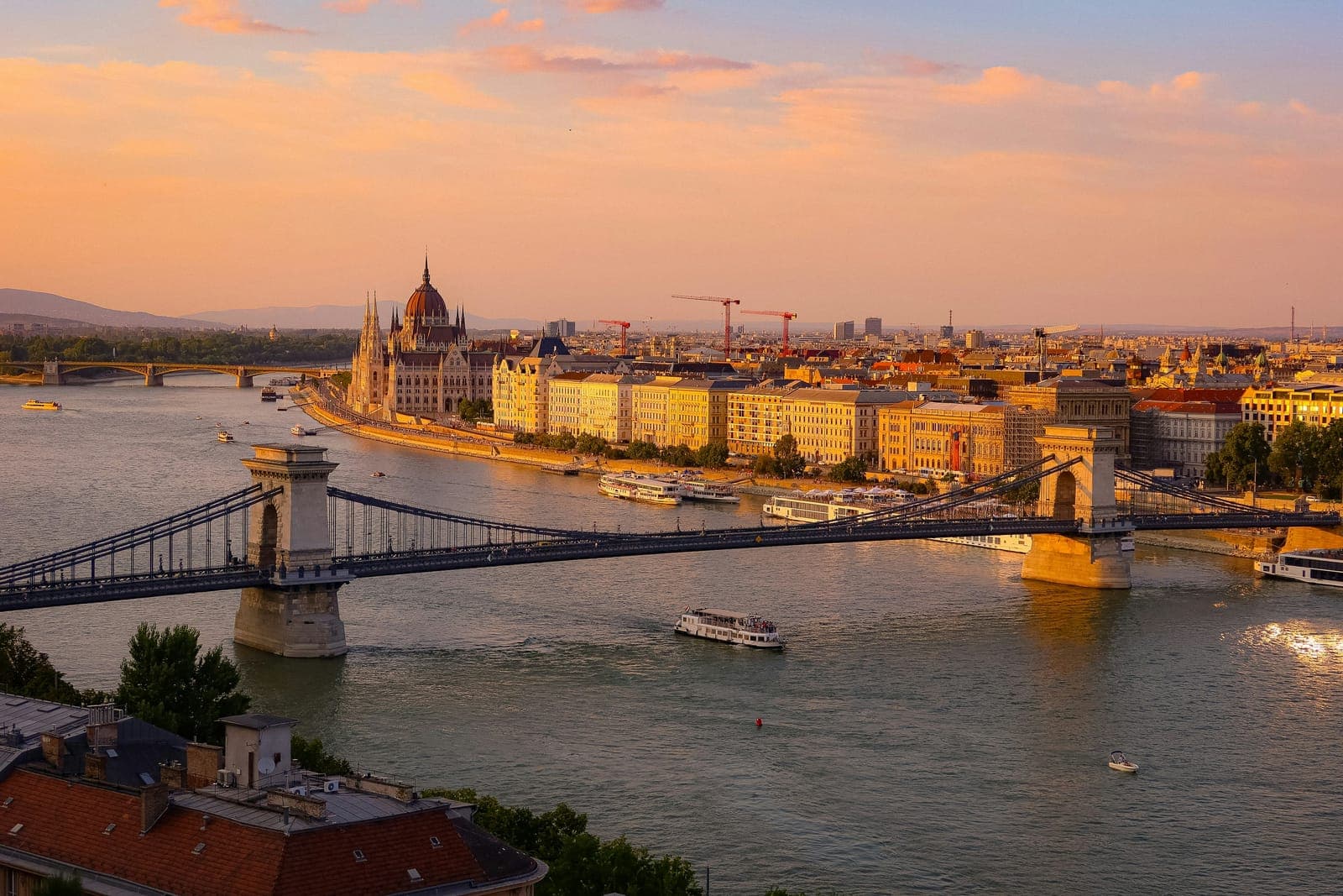 The Chain Bridge crossing the Danube in Budapest